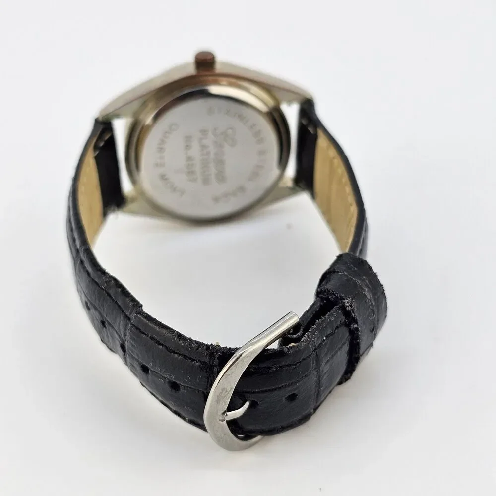 36MM Women's Watch Red Dial Crystal Bezel Black Leather Bands‎ New Battery